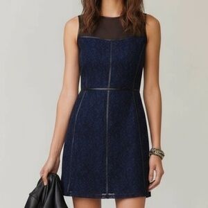 FOREVER 21 · BLUE + BLACK SLEEVELESS LEATHER + LACE DRESS - SMALL